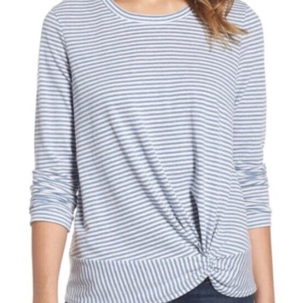 NWT! Caslon Blue and White Striped Knot Front Top